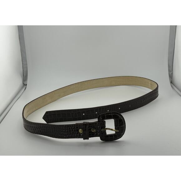 EUC VINTAGE VTG Faux Croc Leather Brown Belt‎ Med Large 12 - Picture 1 of 4